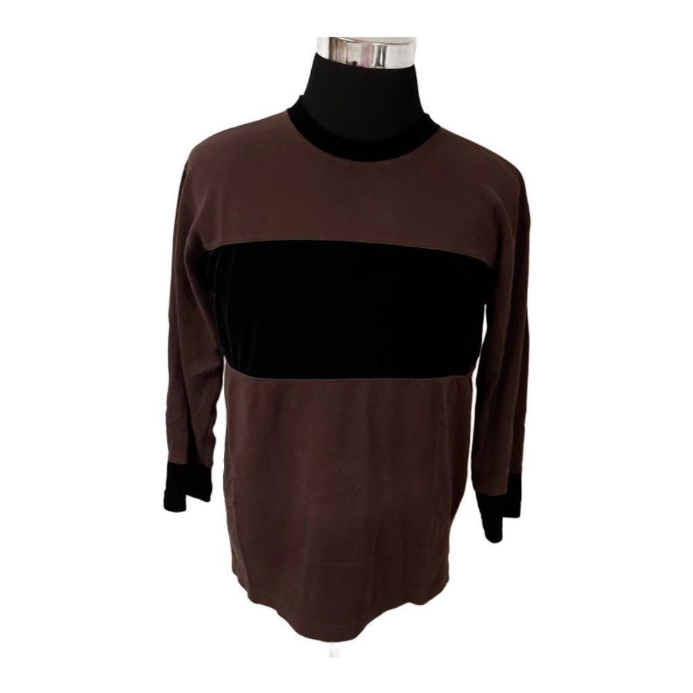 Victorias Secret Womens Small Brown Blue 3/4 Sleeve Velvet Pullover Top